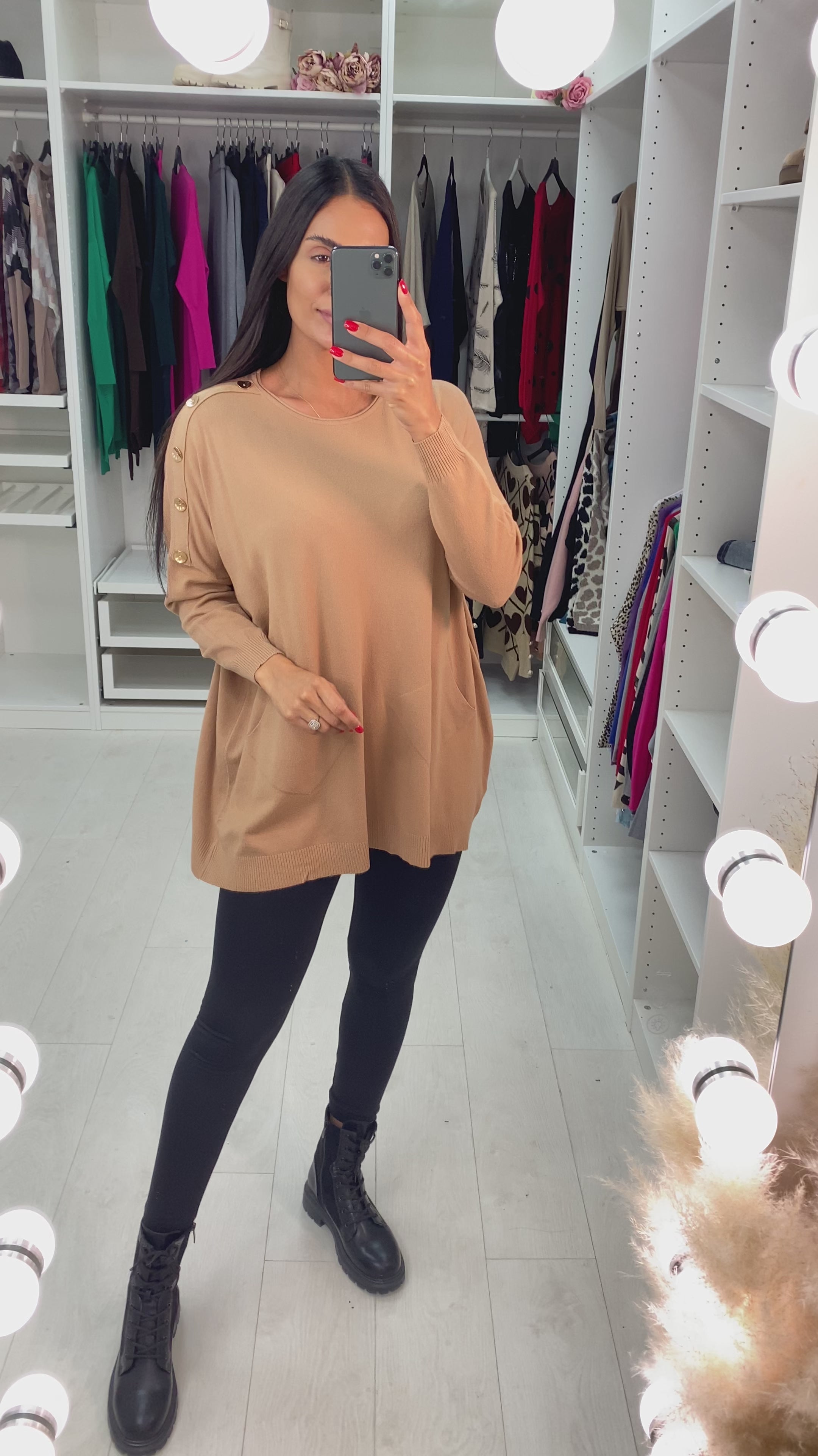 Load video: Makayla Plain Button Shoulder Pocket Front Jumper