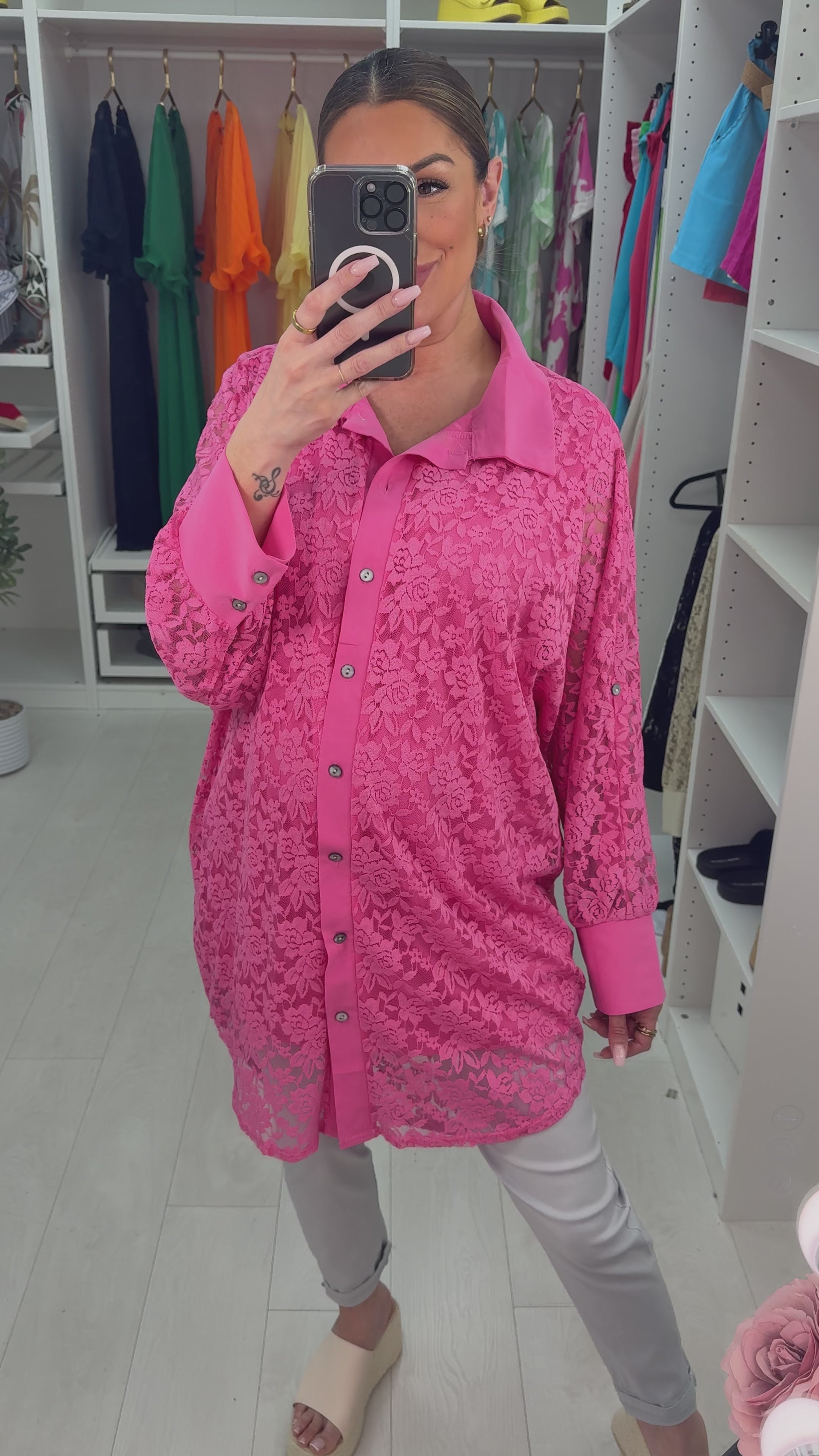 Diana Floral Lace Oversized Longline Shirt