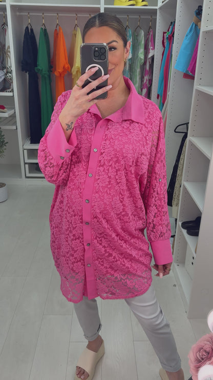 Diana Floral Lace Oversized Longline Shirt