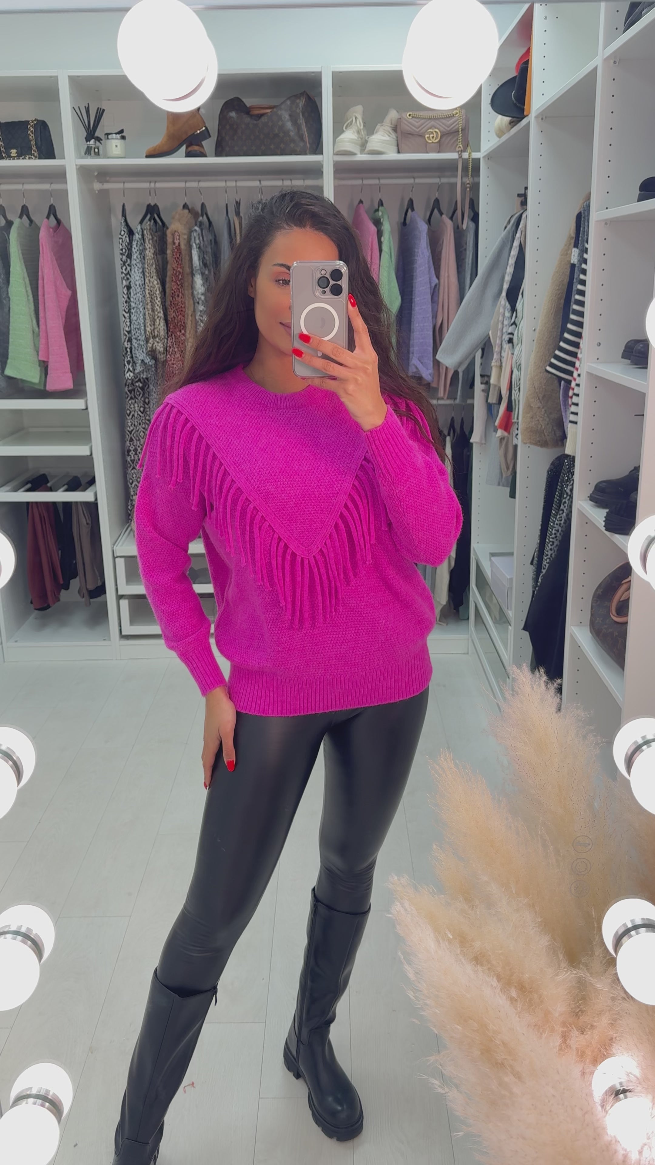 Load video: Dallis Crepe Effect Fringe Jumper