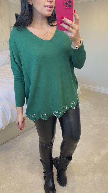 Iris Scallop Hem Diamante Heart Jumper