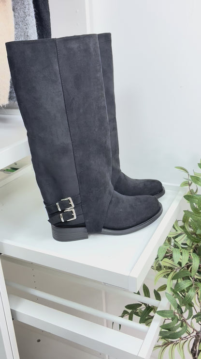 Cece Faux Suede Buckle Detail Boots