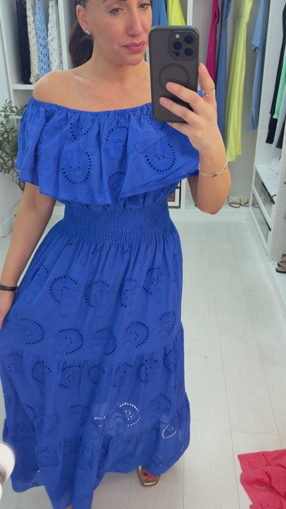 Kimora Broderie Anglaise Bardot Maxi Dress