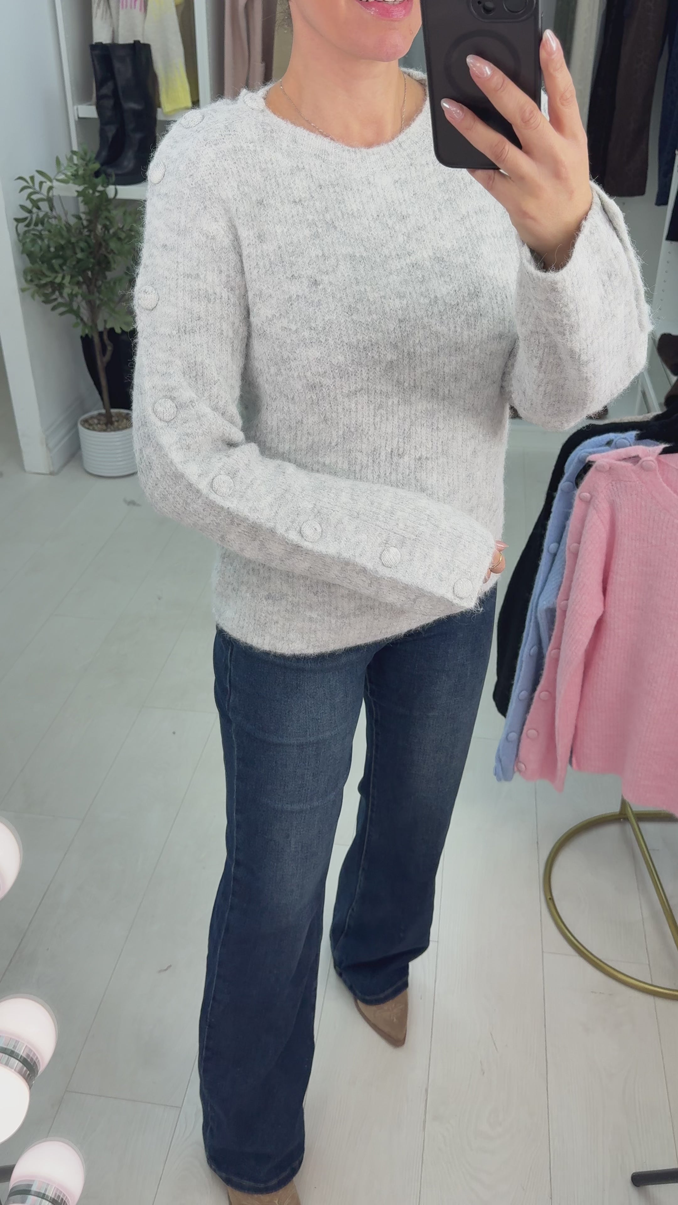 Load video: Fern Super Soft Button Detailed Jumper