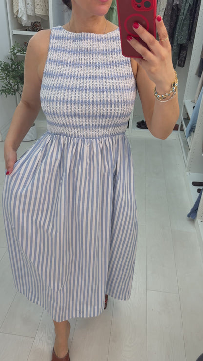 Nadalia Striped Shirred Bust Poplin Dress