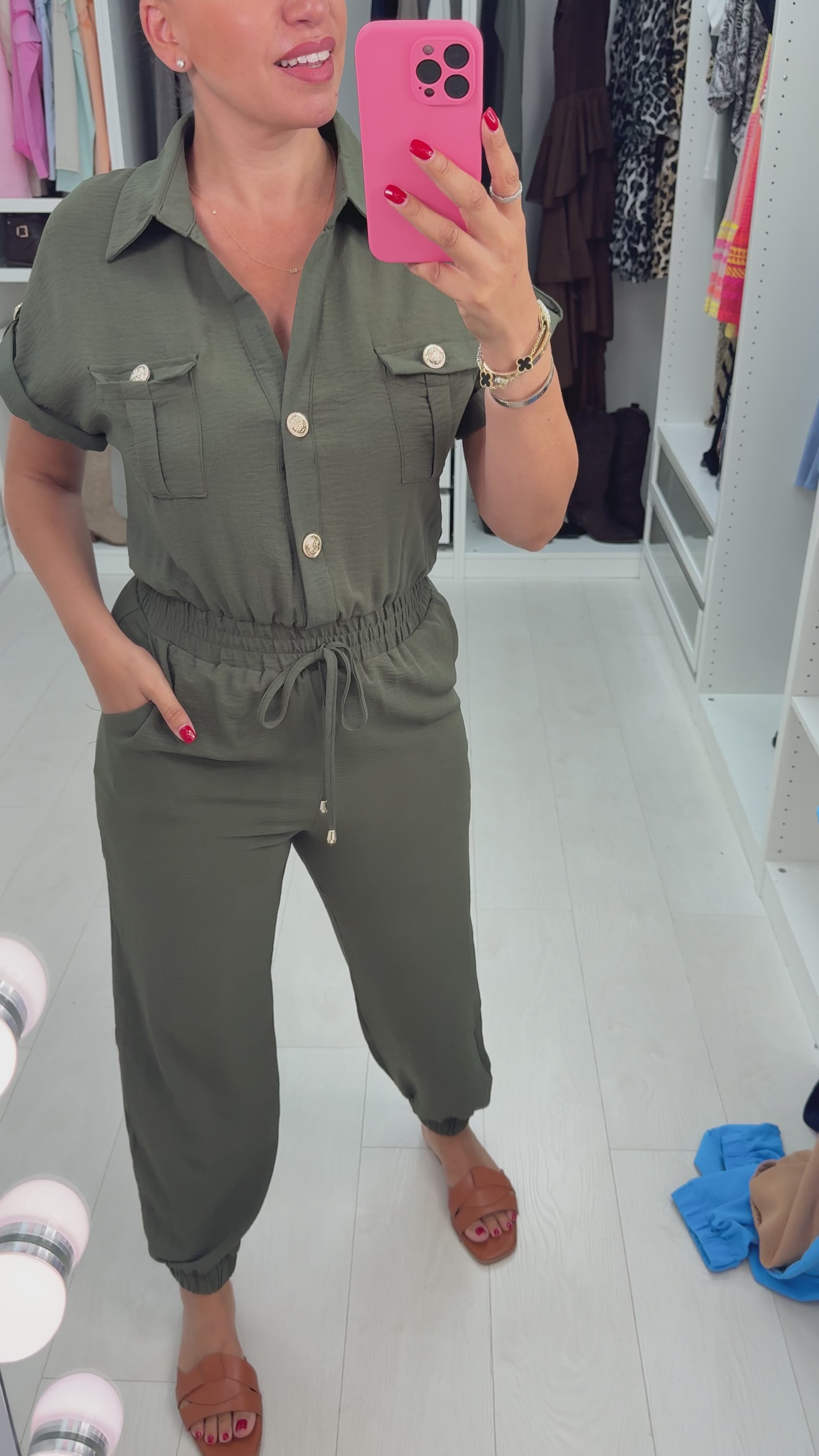 Load video: Romina Plain Crepe Short Sleeve Jumpsuit