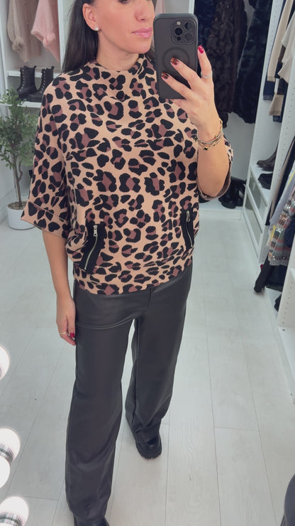 Danielle Leopard Print High Neck Jumper