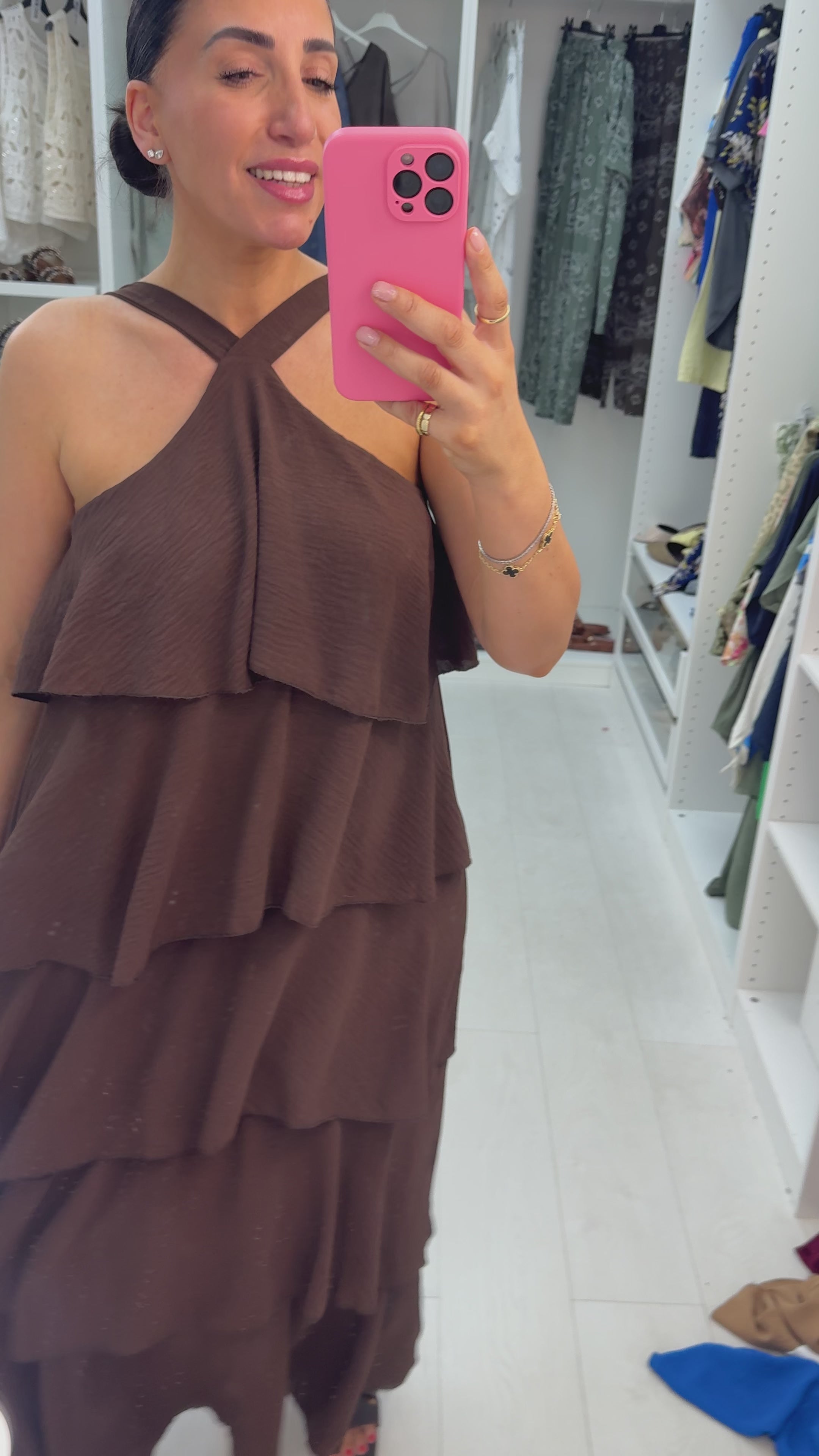 Wendelyn Plain Ruffled Halter Neck Maxi Dress