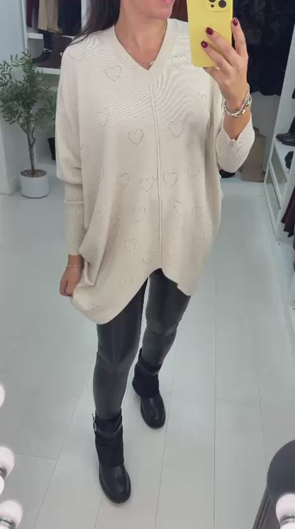 Antonella Diamante Heart Detail Loose Fit Jumper