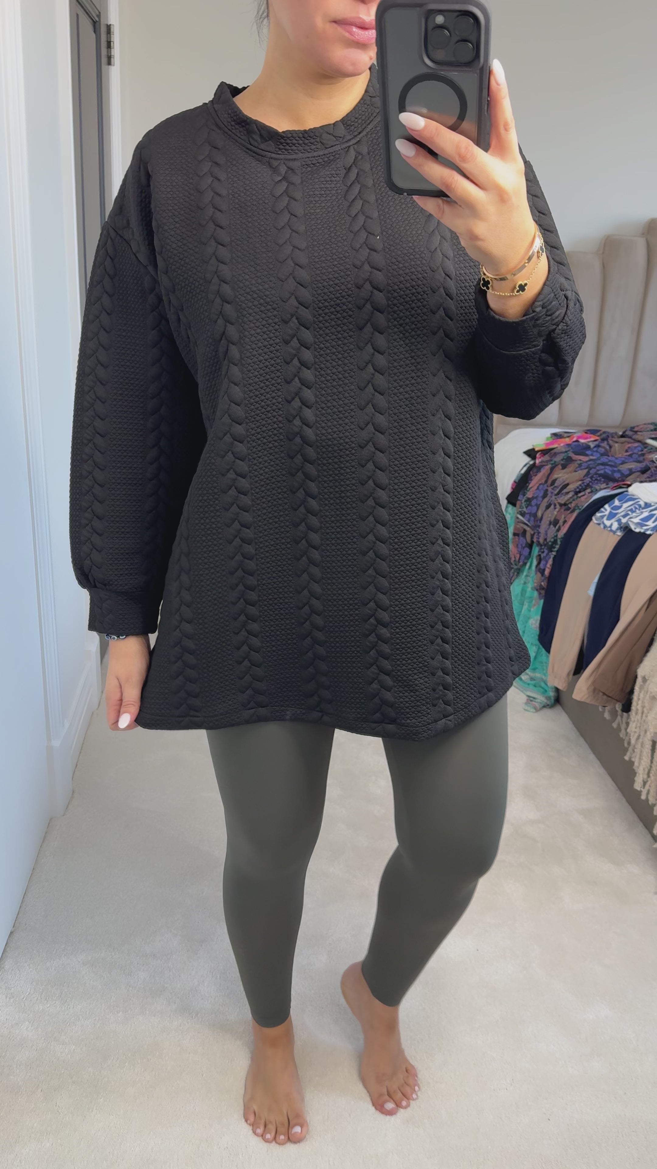 Load video: Floretta Oversized Cable Design Sweatshirt