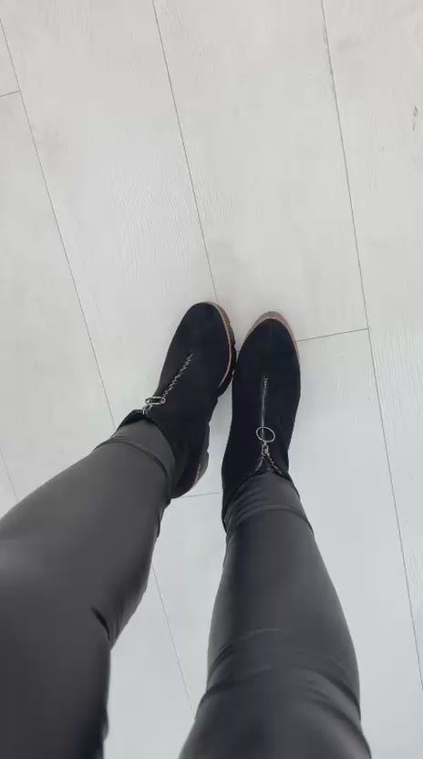 Load video: Jazmina Faux Suede Zip Front Wedge Boots