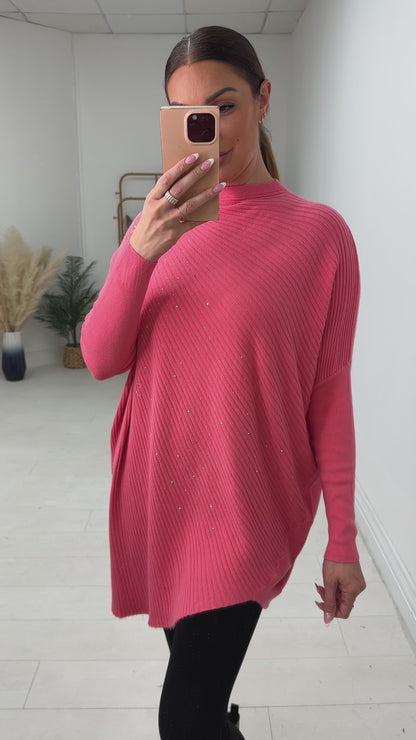 Zoelle Ribbed Asymmetric Hem Diamante Detail Jumper