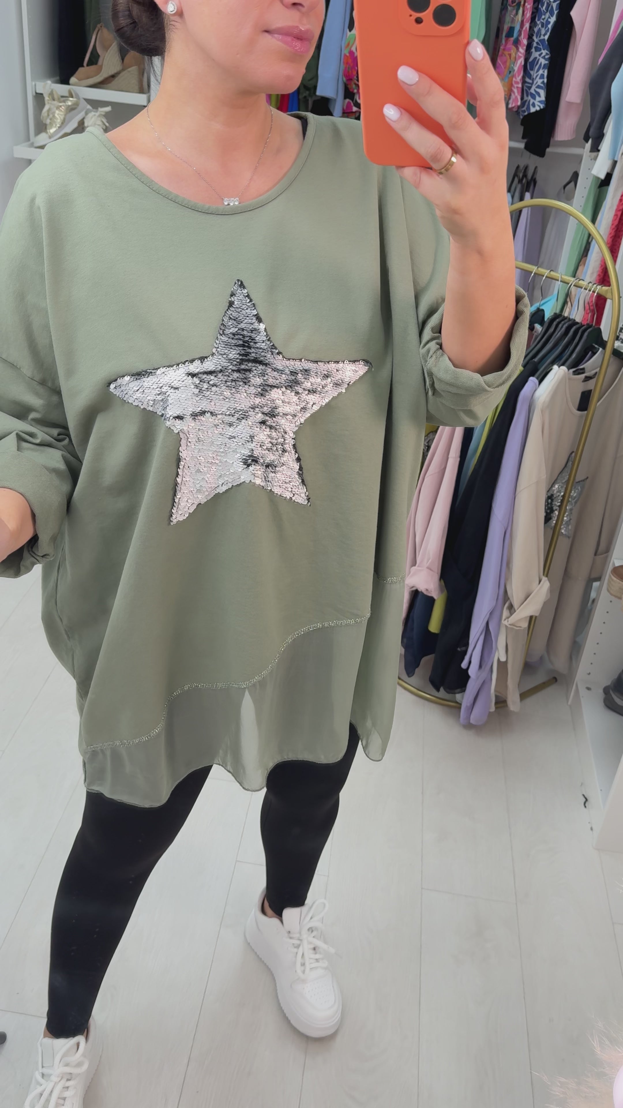 Malin Asymmetric Chiffon Sequin Star Sweatshirt