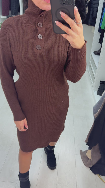 Viola High Neck Button Detail Jumper Dress