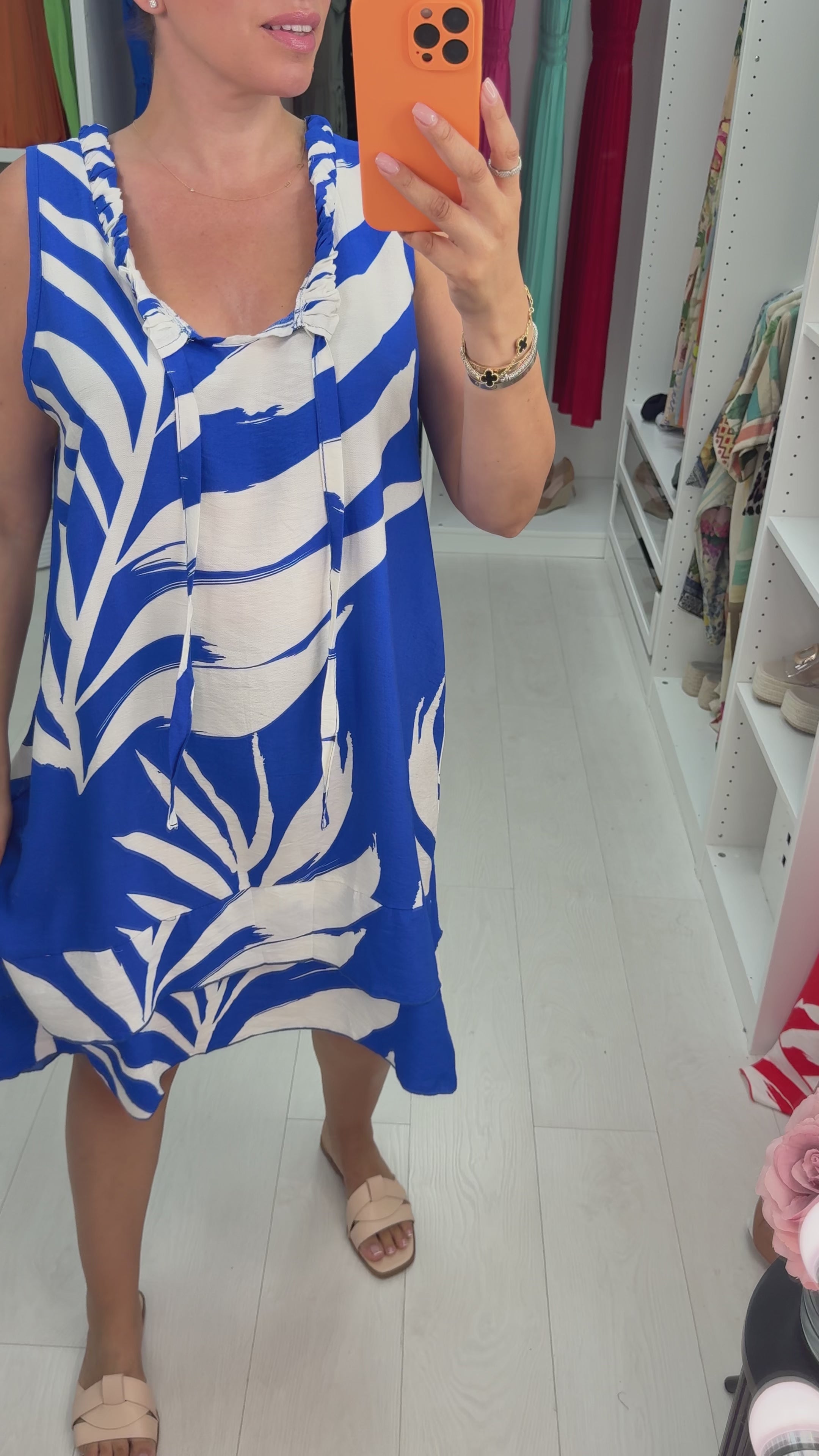 Ellerie Sleeveless Leaf Print Smock Midi Dress