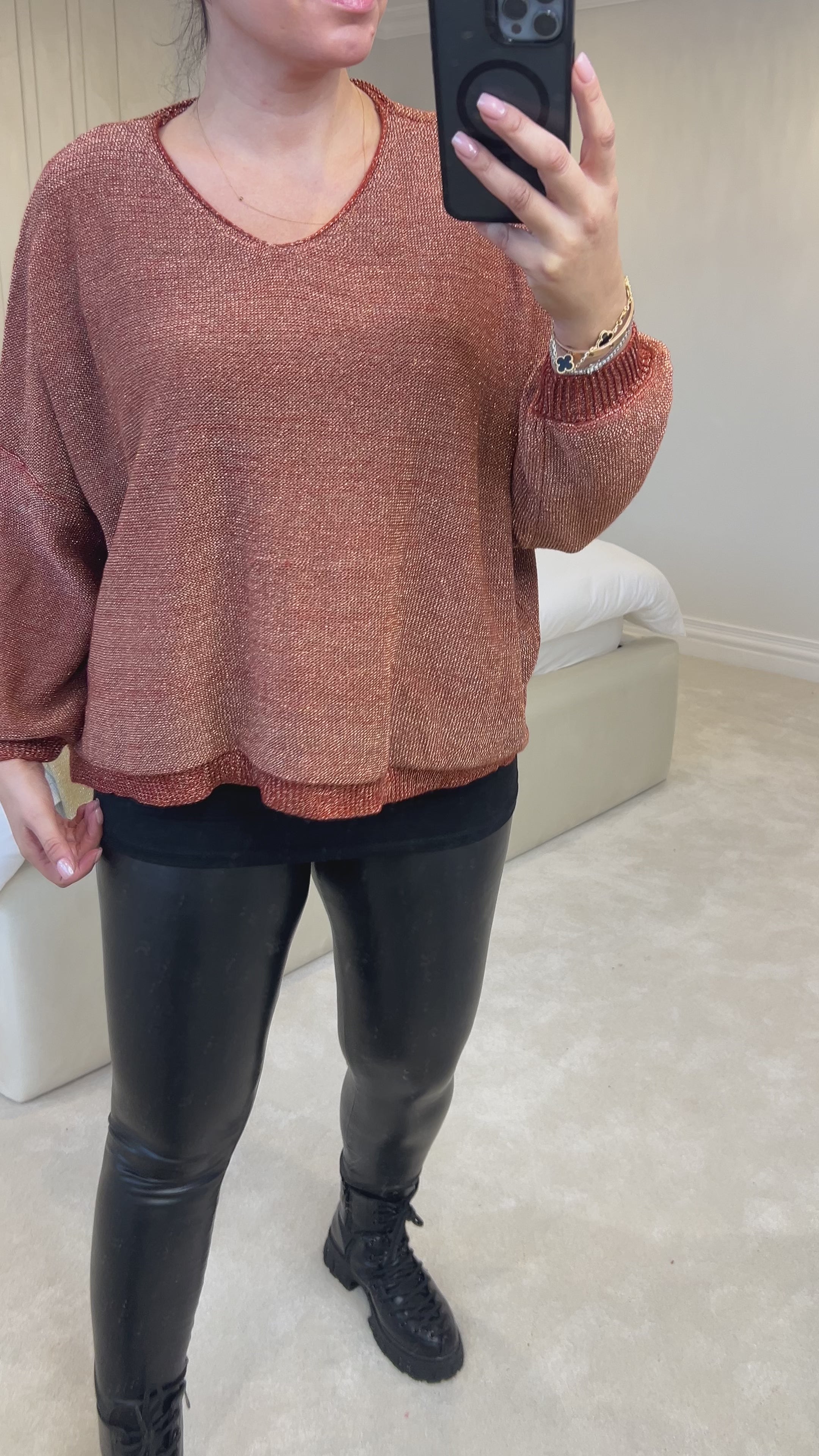 Mellis Fine Glitter Knitted V-Neck Jumper