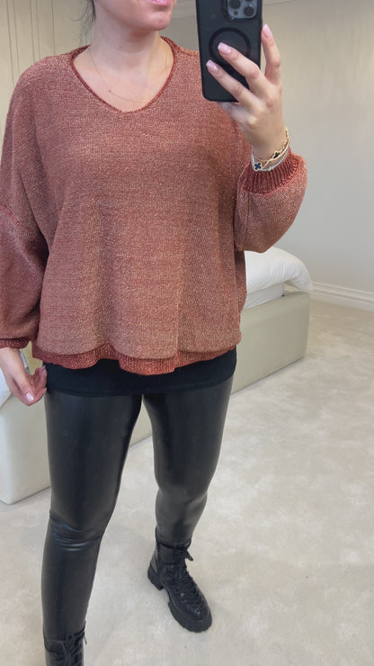 Mellis Fine Glitter Knitted V-Neck Jumper