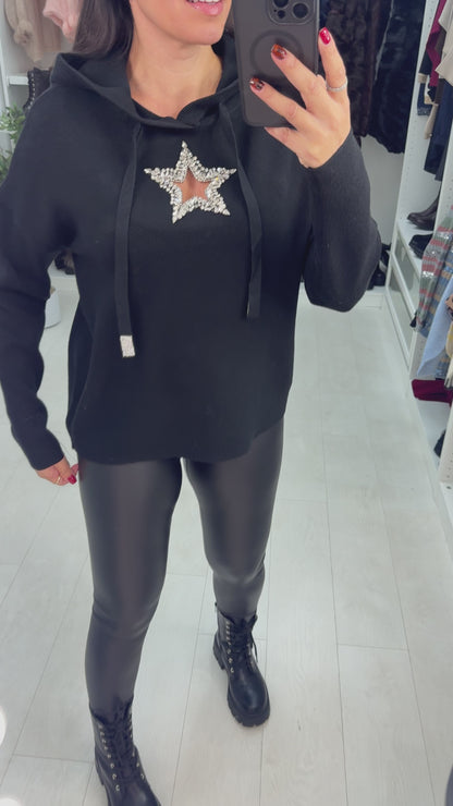 Corrine Embellished Star Detail Hooded Knit Jumper