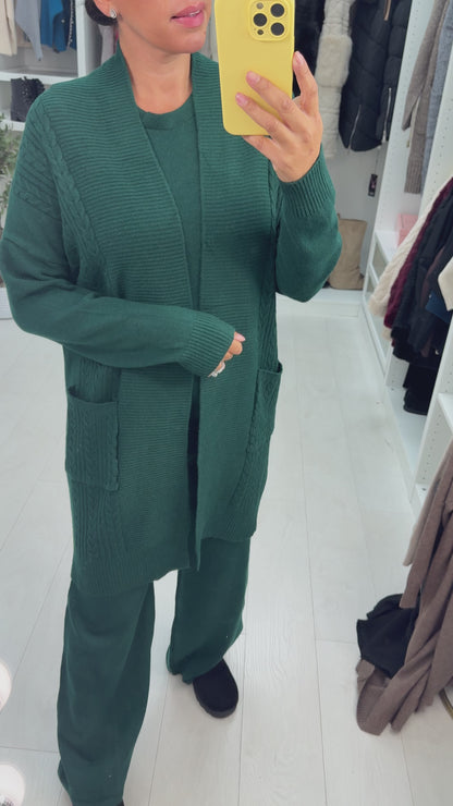 Candece Plain Cable Knit 3 Piece Loungewear Set