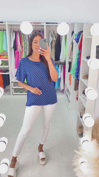 Ewa Polka Dot Button Back Top