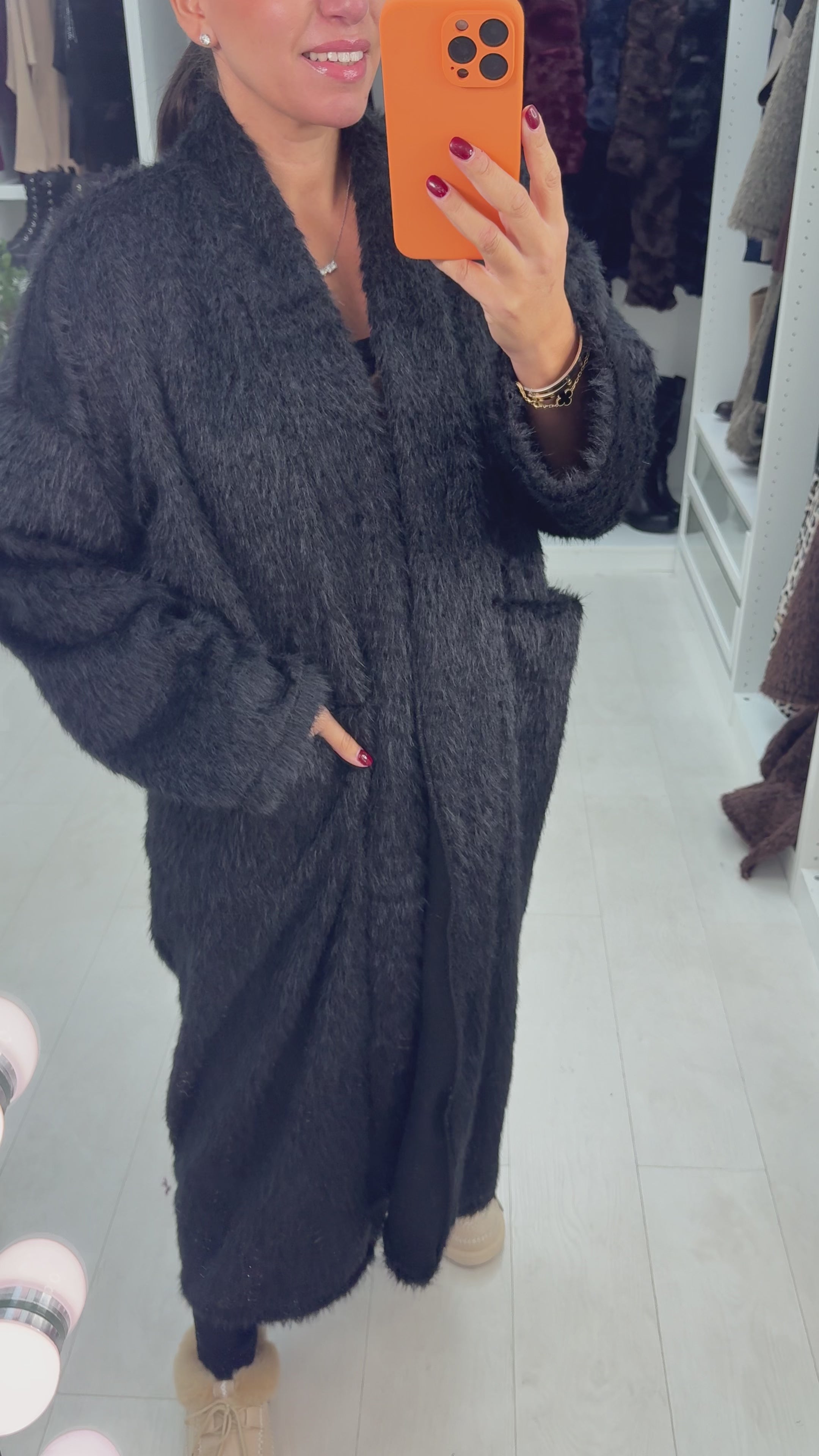 Beverly Faux Fur Open Front Longline Cardi Jacket