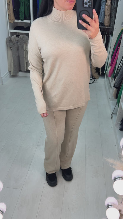 Simay High Neck Ribbed Jumper & Wide Leg Set