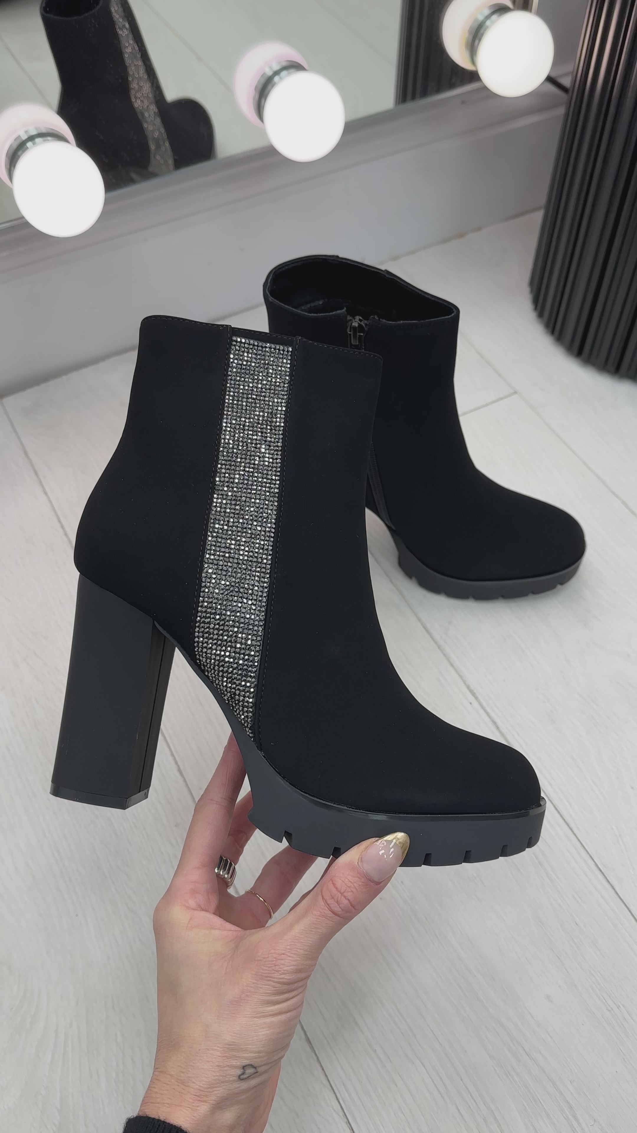 Load video: Pranavi Black Faux Suede Sparkle Side Panel Boot