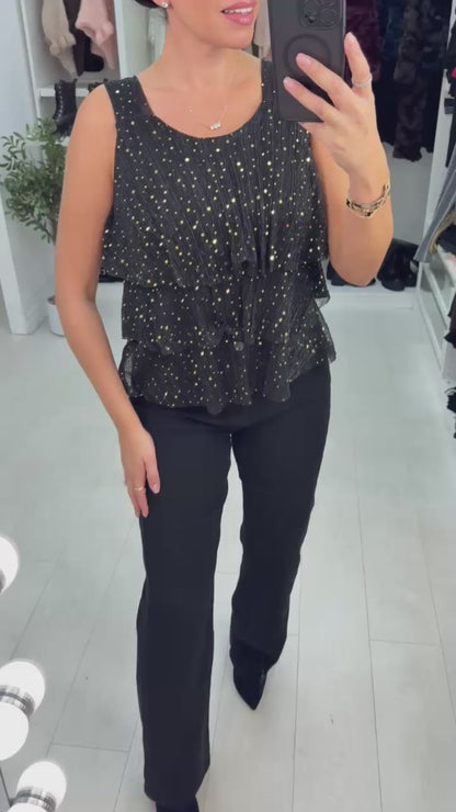 Kaya Lurex & Sequin Detailed Tiered Top