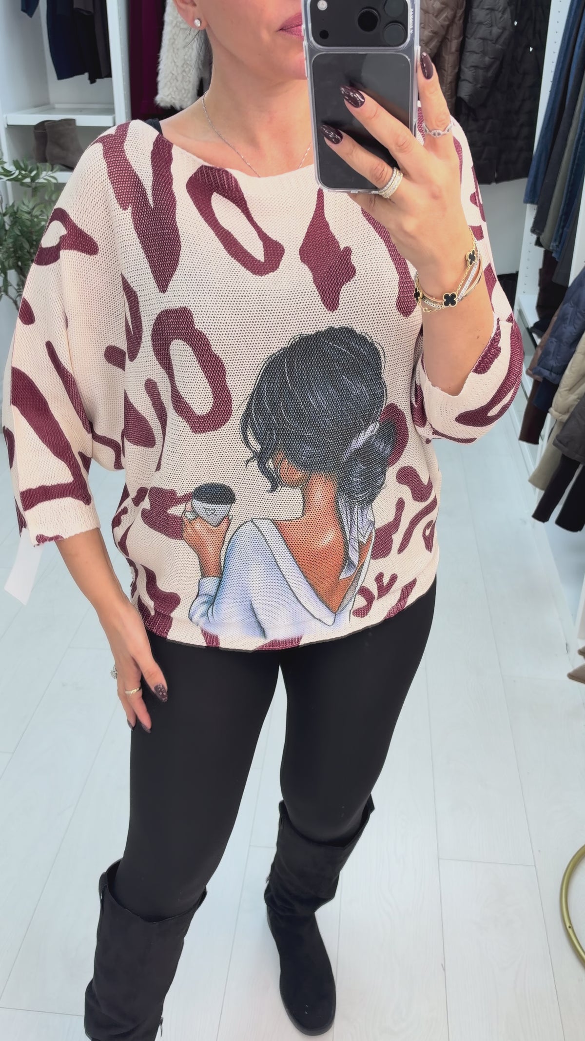 Load video: Viviana Cheetah 'Coffee' Print Batwing Top