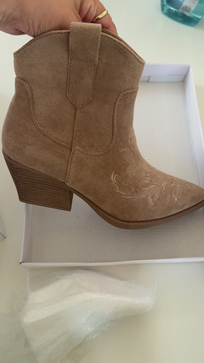 Nickie Faux Suede Western Ankle Boots