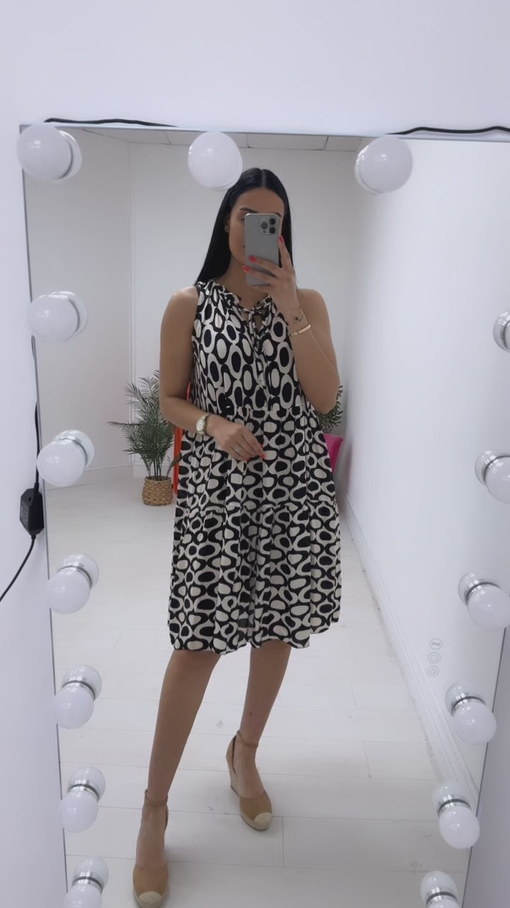 Rivka Patterned Tie Neck Midi Dress