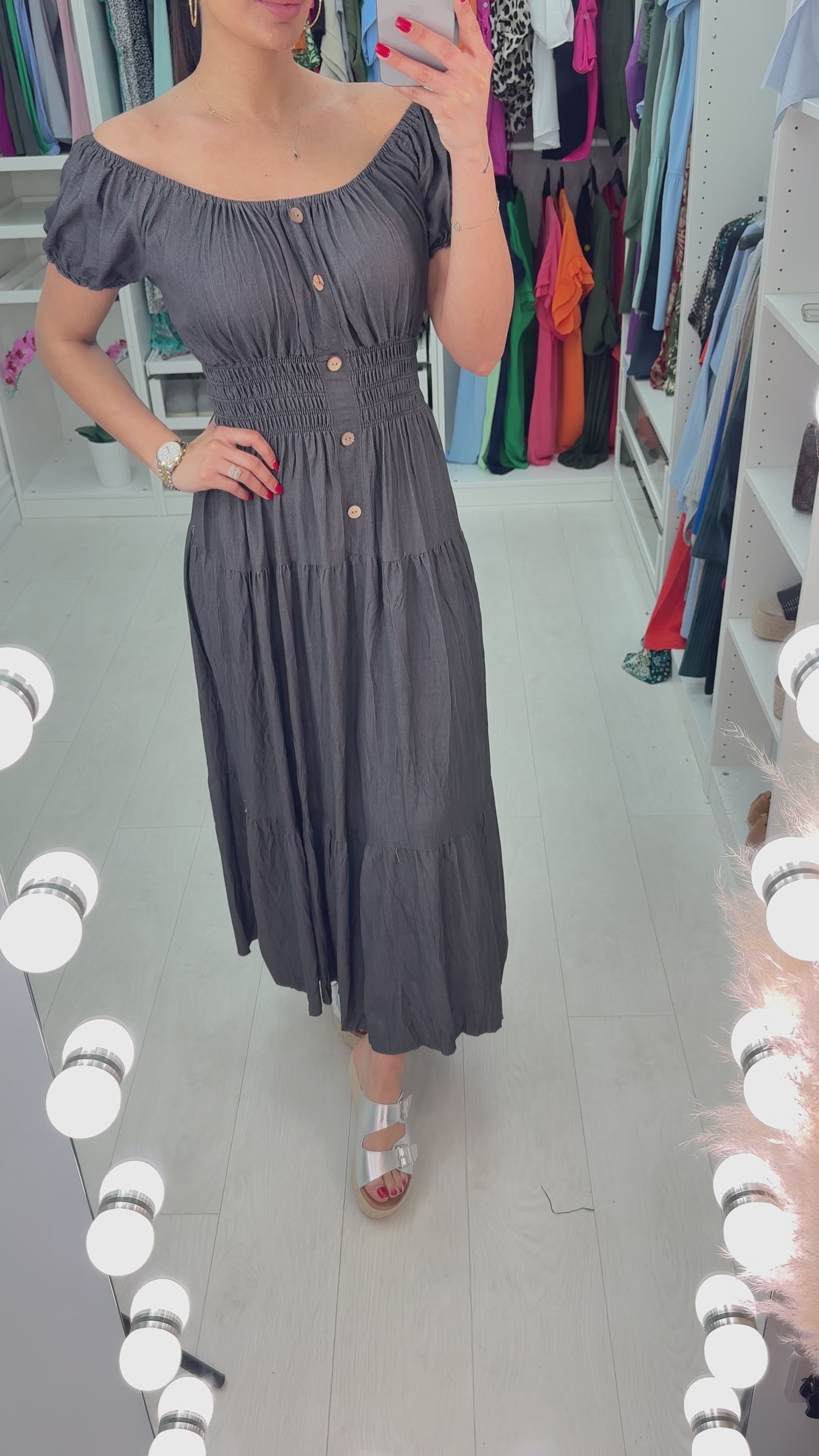Iliana Plain Button Detail Maxi Dress