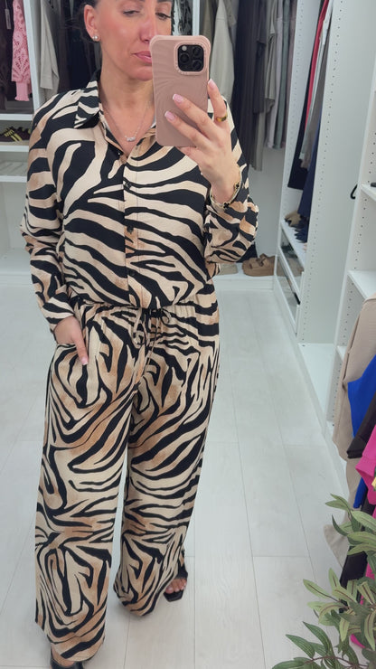 Presley Zebra Print Shirt Loose Fit Co-Ord Set