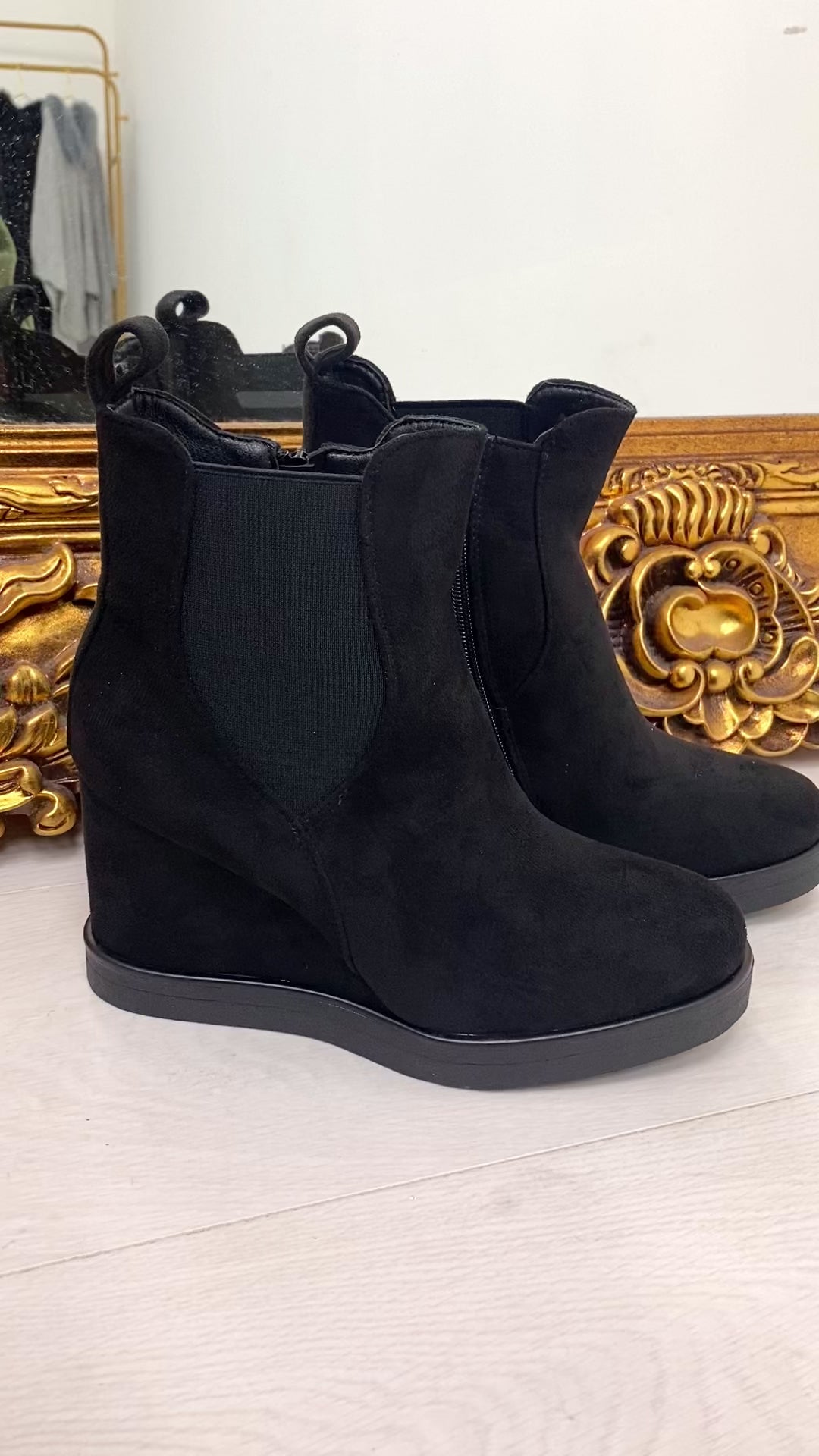 Load video: Tiana Plain Faux Suede Wedge Boots