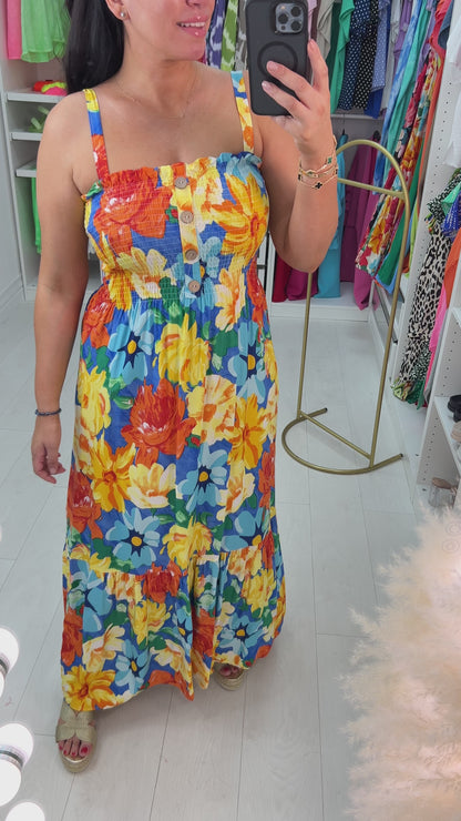 Dicle Elasticated Bust Button Detail Floral Print Dress