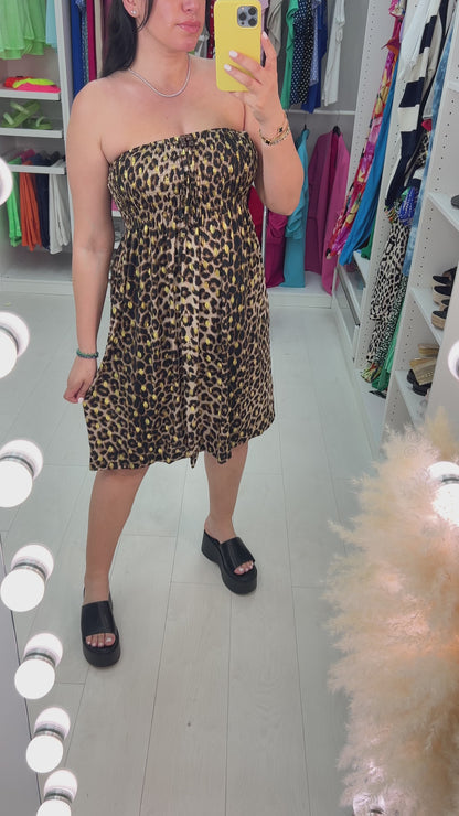 Selvie Leopard Print Elasticated Bust Dress