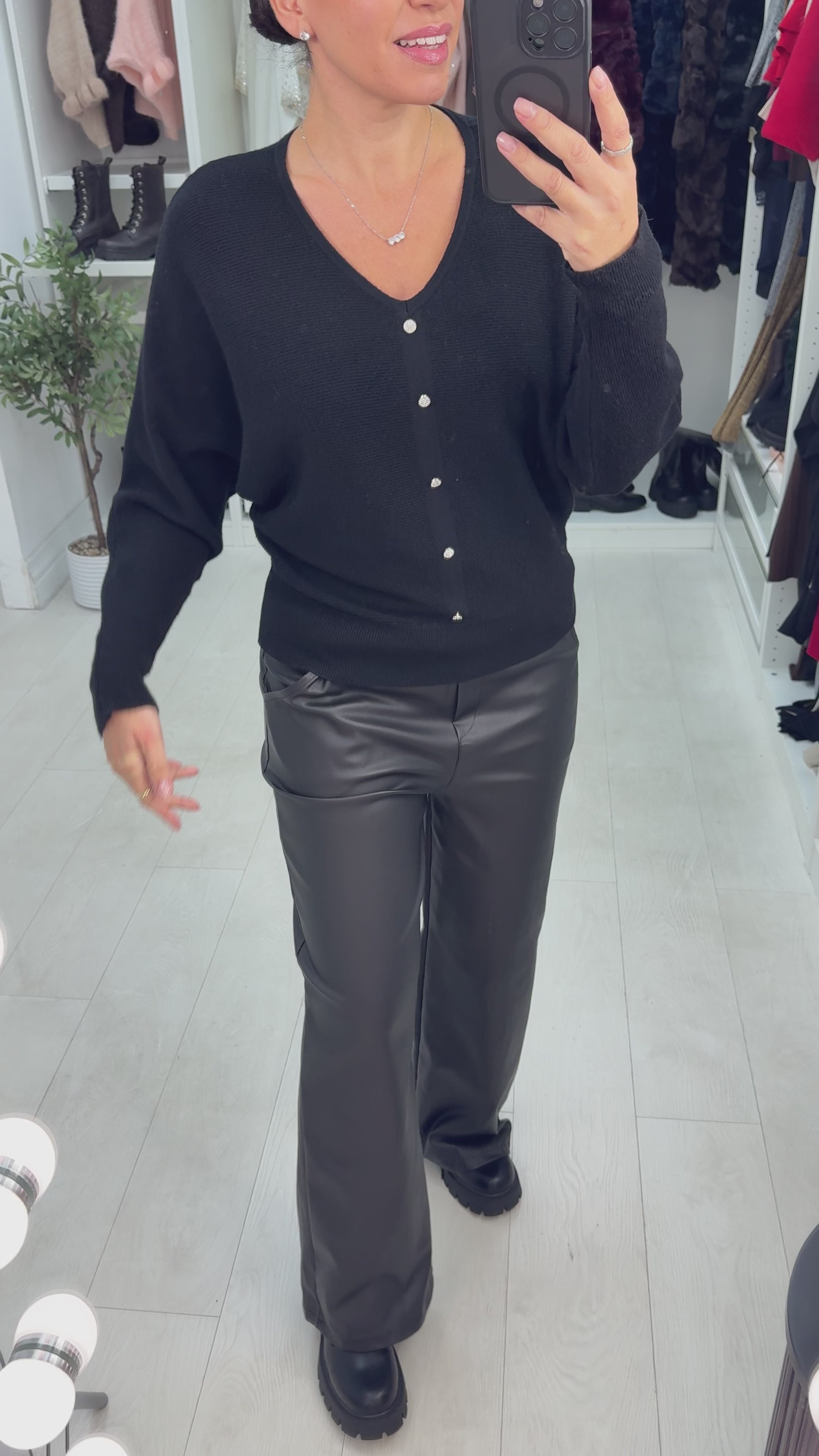 Load video: Filiz Ribbed Embellished Button Jumper