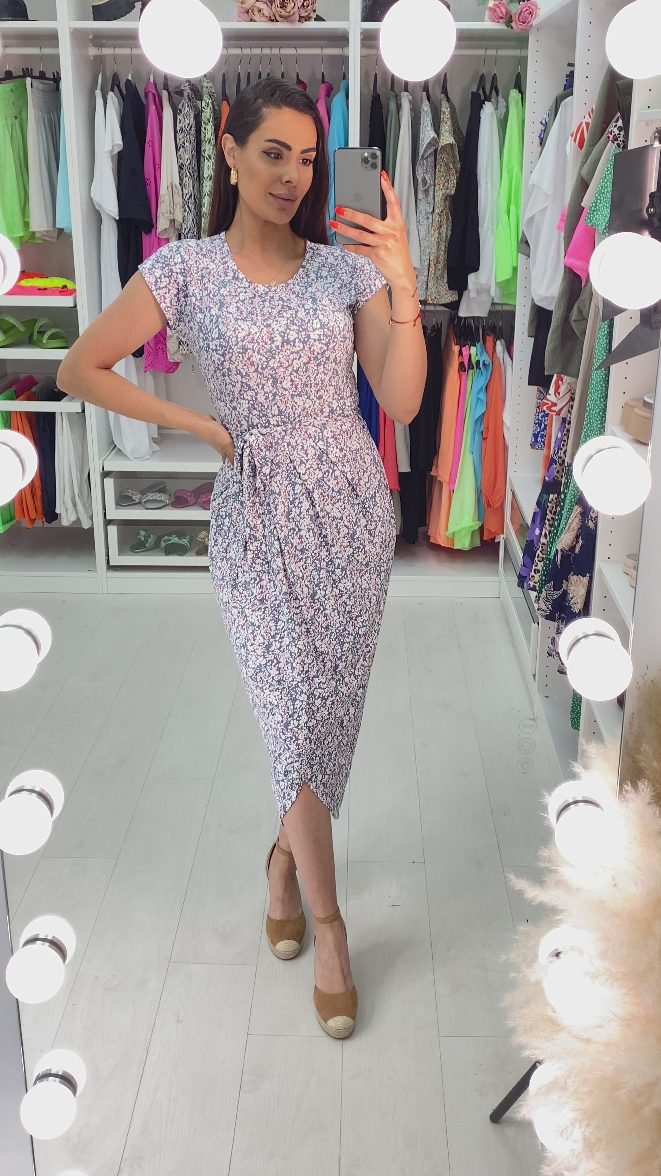Load video: Mardin Pressed Flower Print Wrap Front Dress