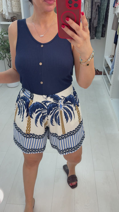 Estilla Palm Tree Print Loose Fit Shorts