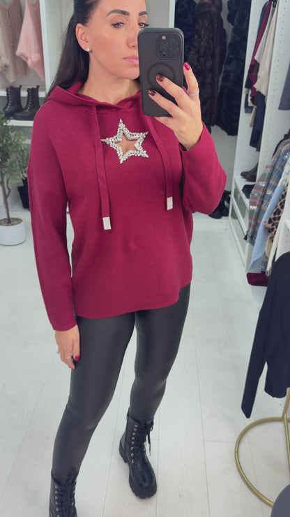 Corrine Embellished Star Detail Hooded Knit Jumper