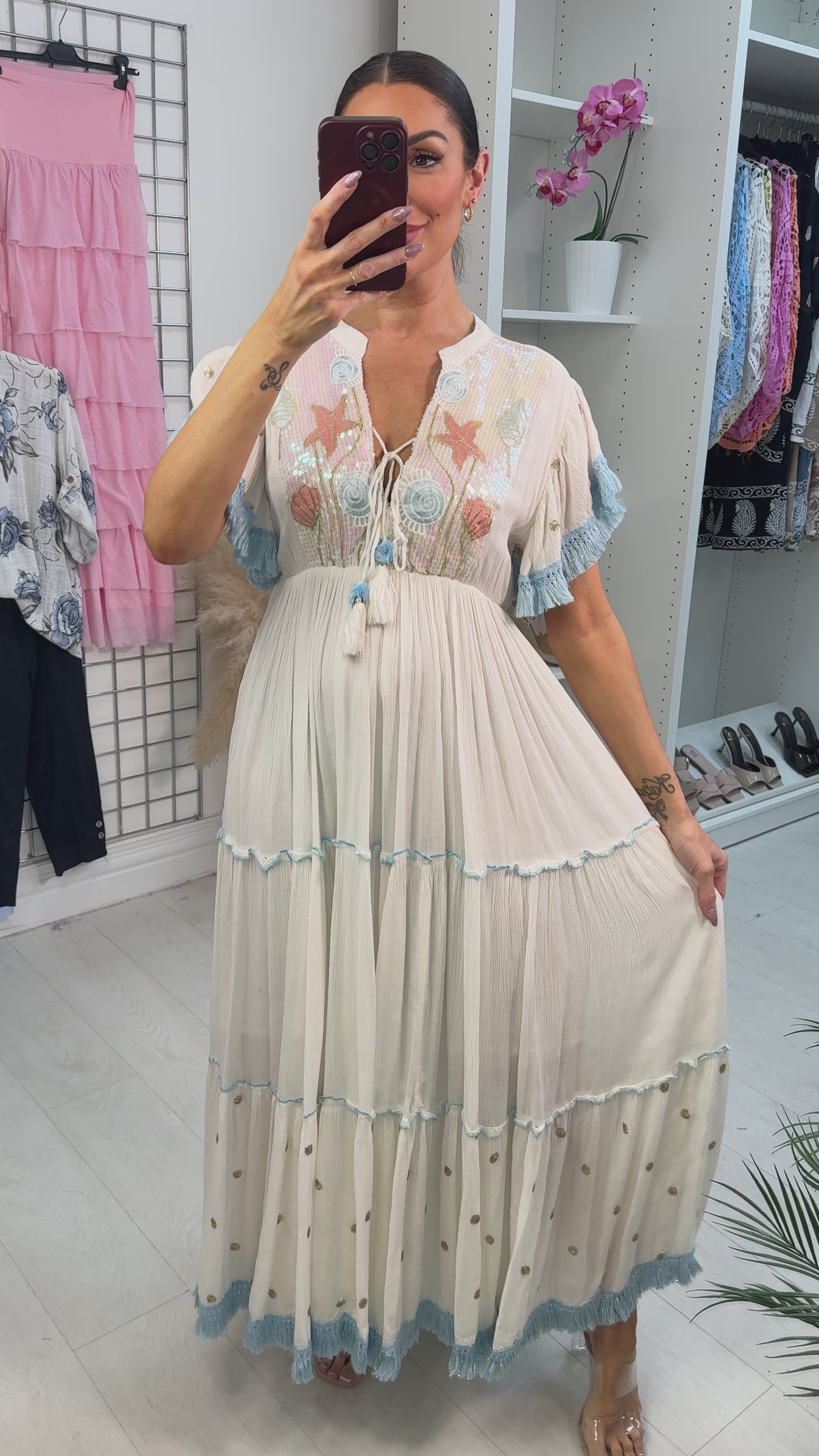 Load video: Brigitte Sequin &amp; Embroidery Embellished Maxi Dress