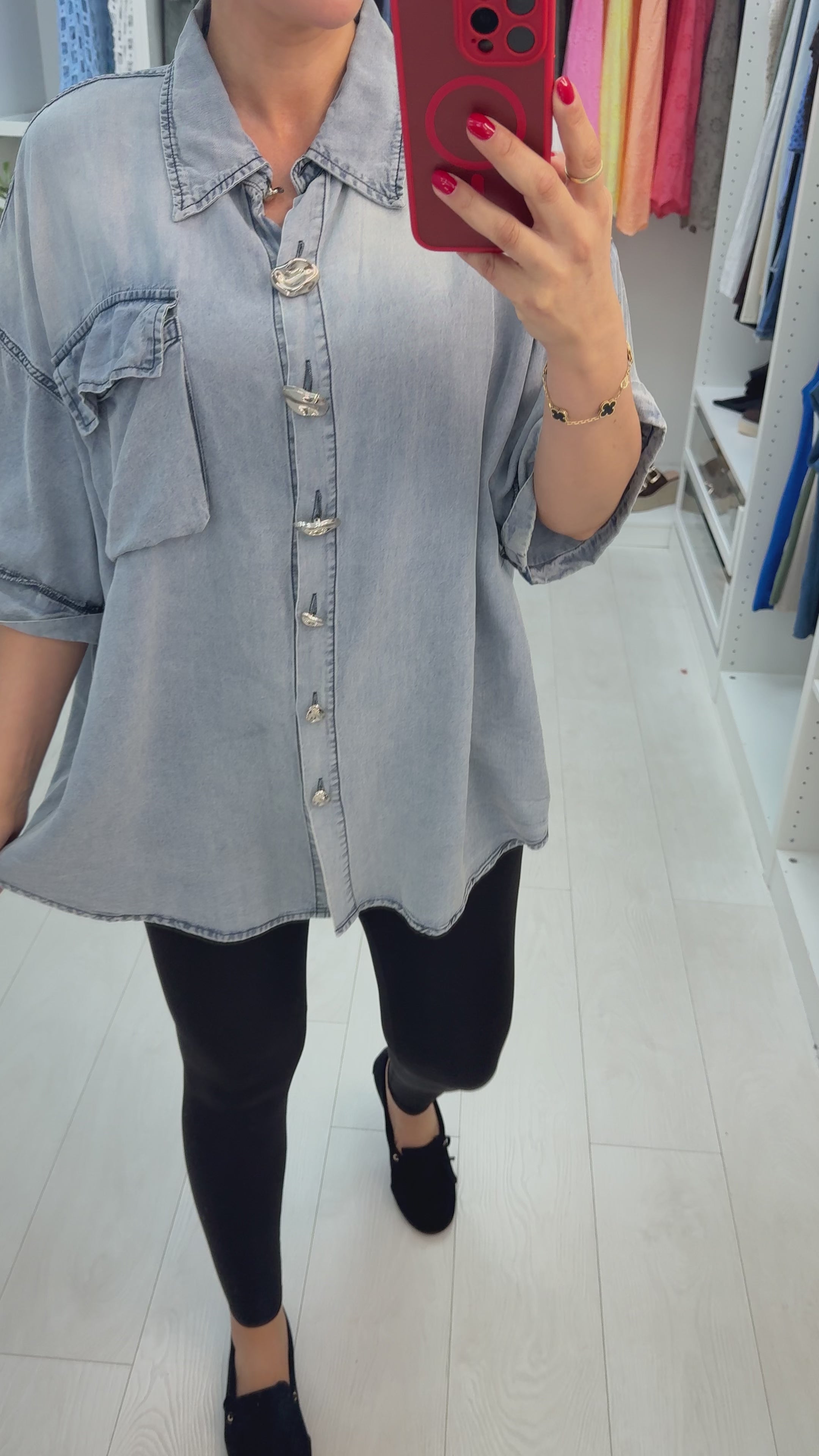Yana Button Front Light Denim Shirt
