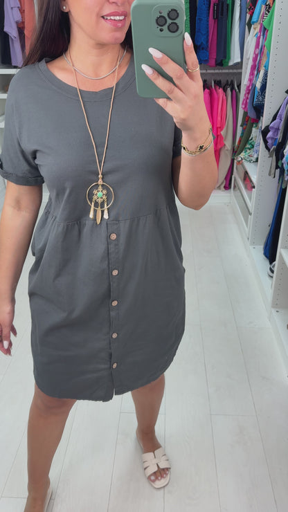 Palmina Button Detailed Necklace Dress