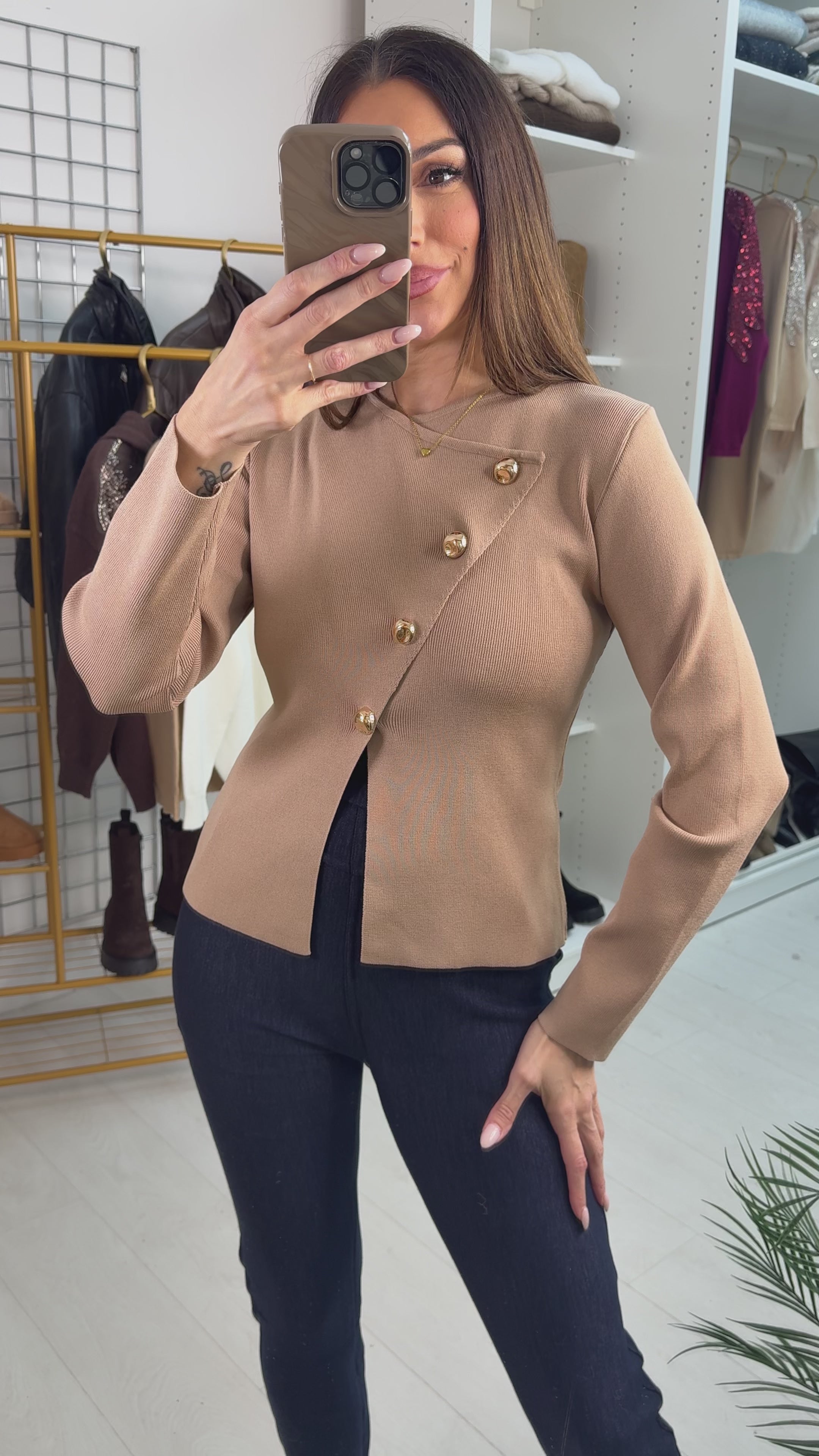 Falena Plain Asymmetric Button Detail Top