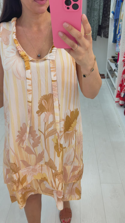 Freyja Striped Floral Print Midi Smock Dress