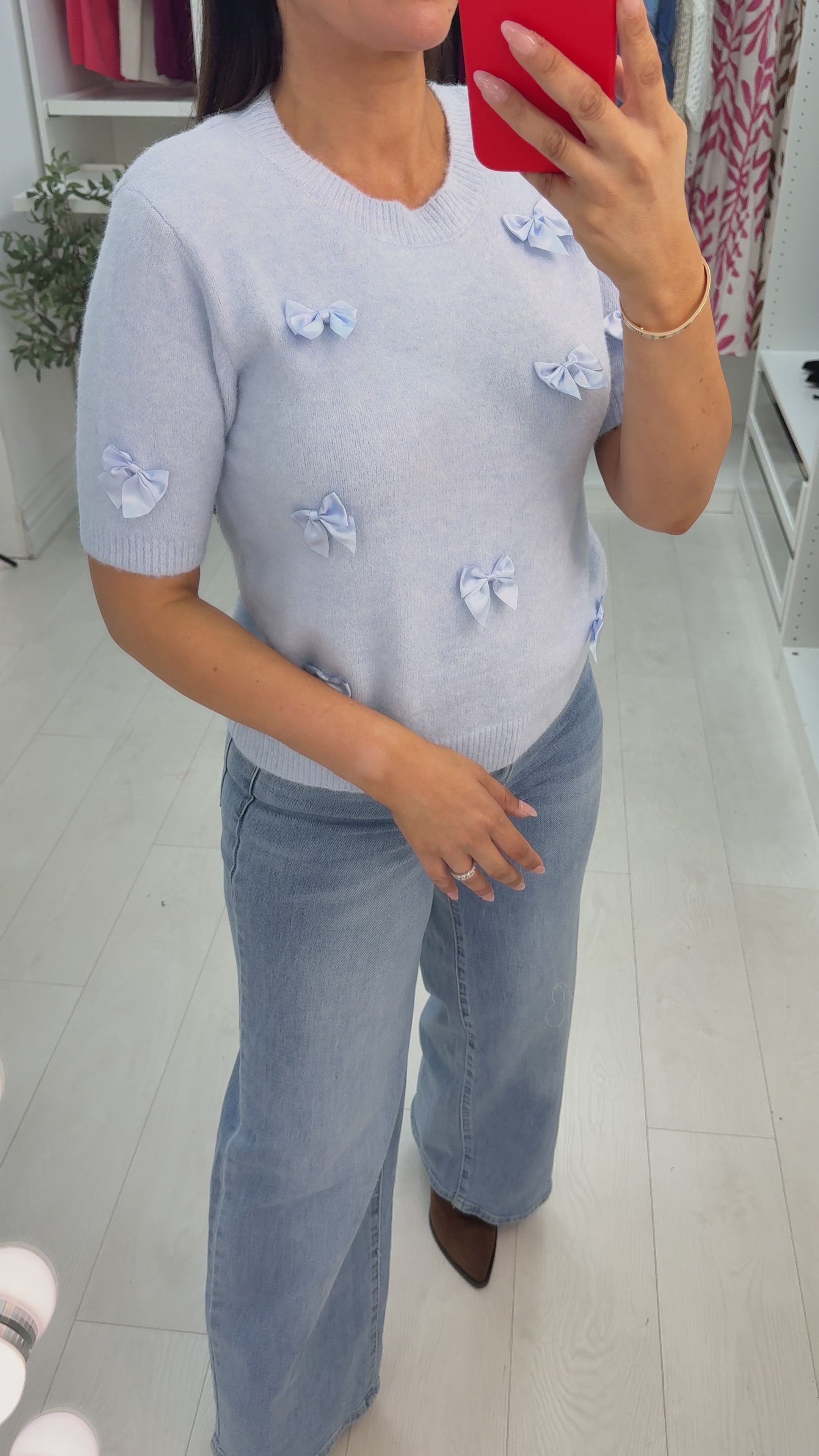 Renalia Plain Bow Detailed Short Sleeve Jumper