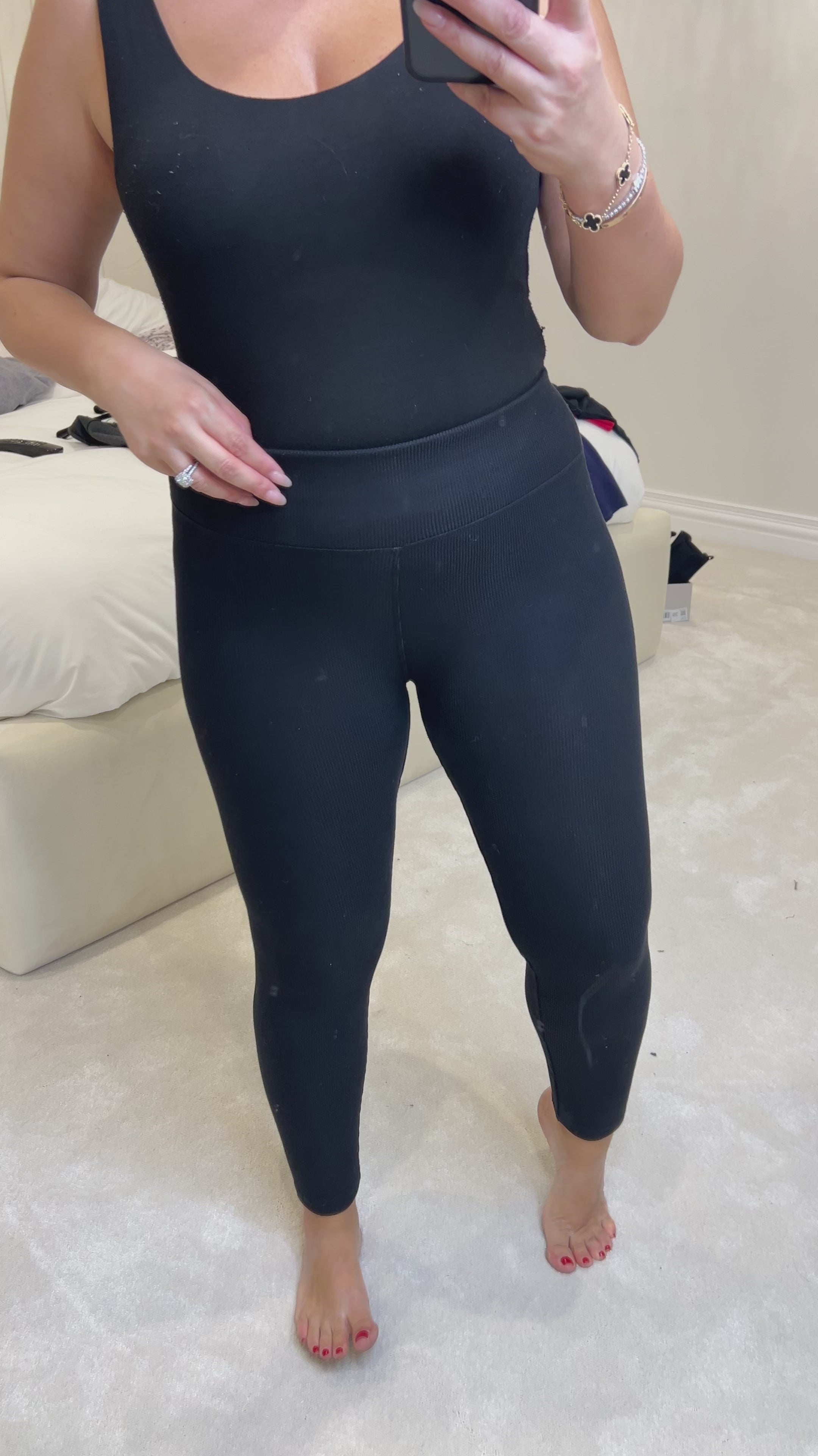 Load video: Toby Black Thermal Rib Stretch Leggings