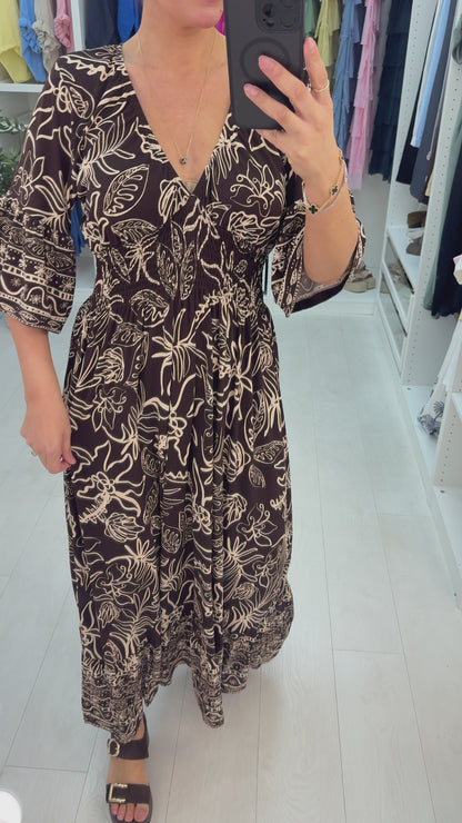 Stacey V Neck Shirred Waist Magic Maxi Dress