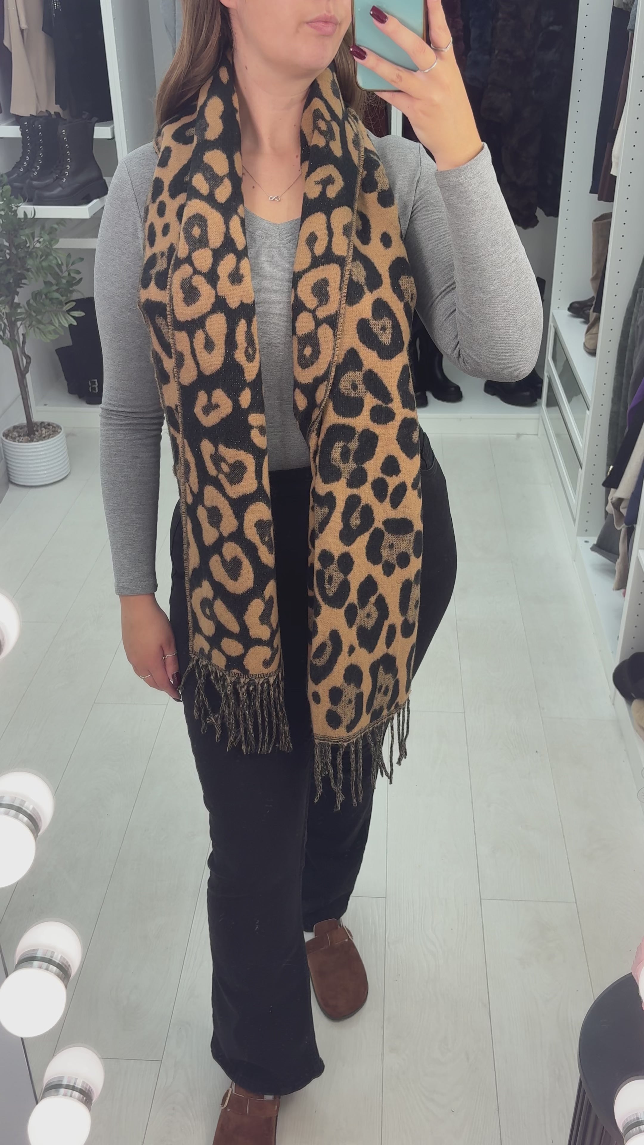 Load video: Kandice Leopard Pattern Fluffy Scarf