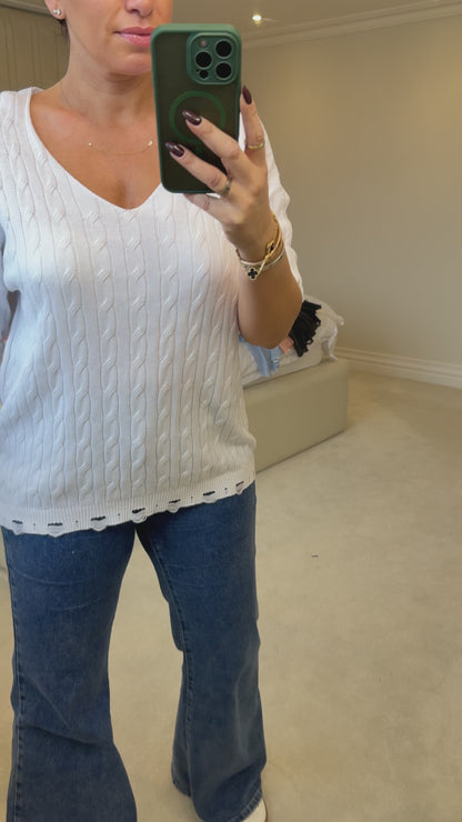 Alice Plain V Neck Cable Knit Jumper